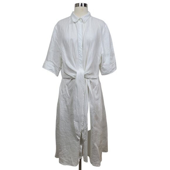 Lauren Ralph Lauren White 100% Linen Knee Length Minimalist Luxury Dress Size 18 - Picture 2 of 12